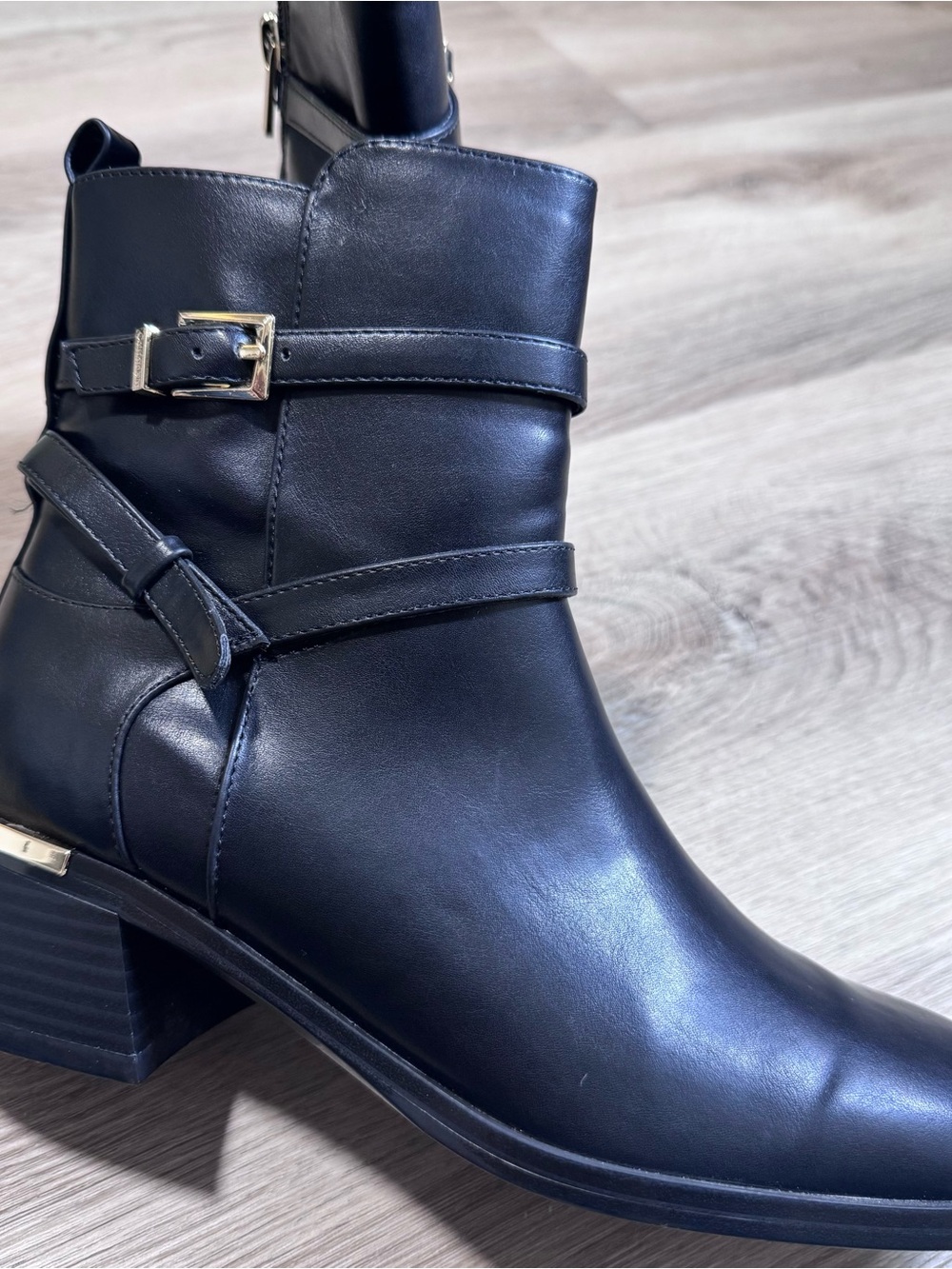 CK Women's Black Leather Ankle Boots with Buckle Detail size 7.5M